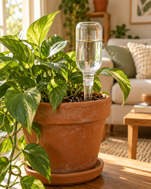 Yorenella Automatic Drip Watering Spike in a natural home setting