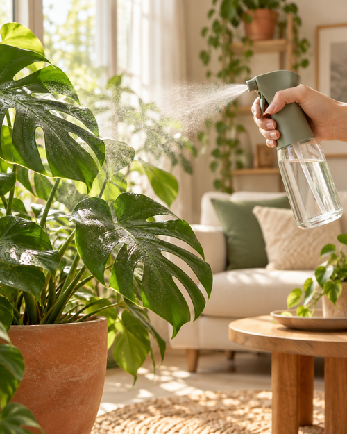 Yorenella Fine Mist Plant Spray Bottle in a natural home setting